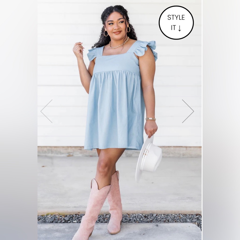Pink Lily Blue Ruffle Dress. Size Small. Never Worn.